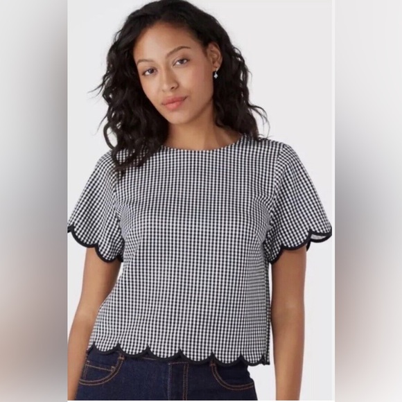 kate spade Tops - Kate Spade Black and White Boxy Puff Sleeve Blouse